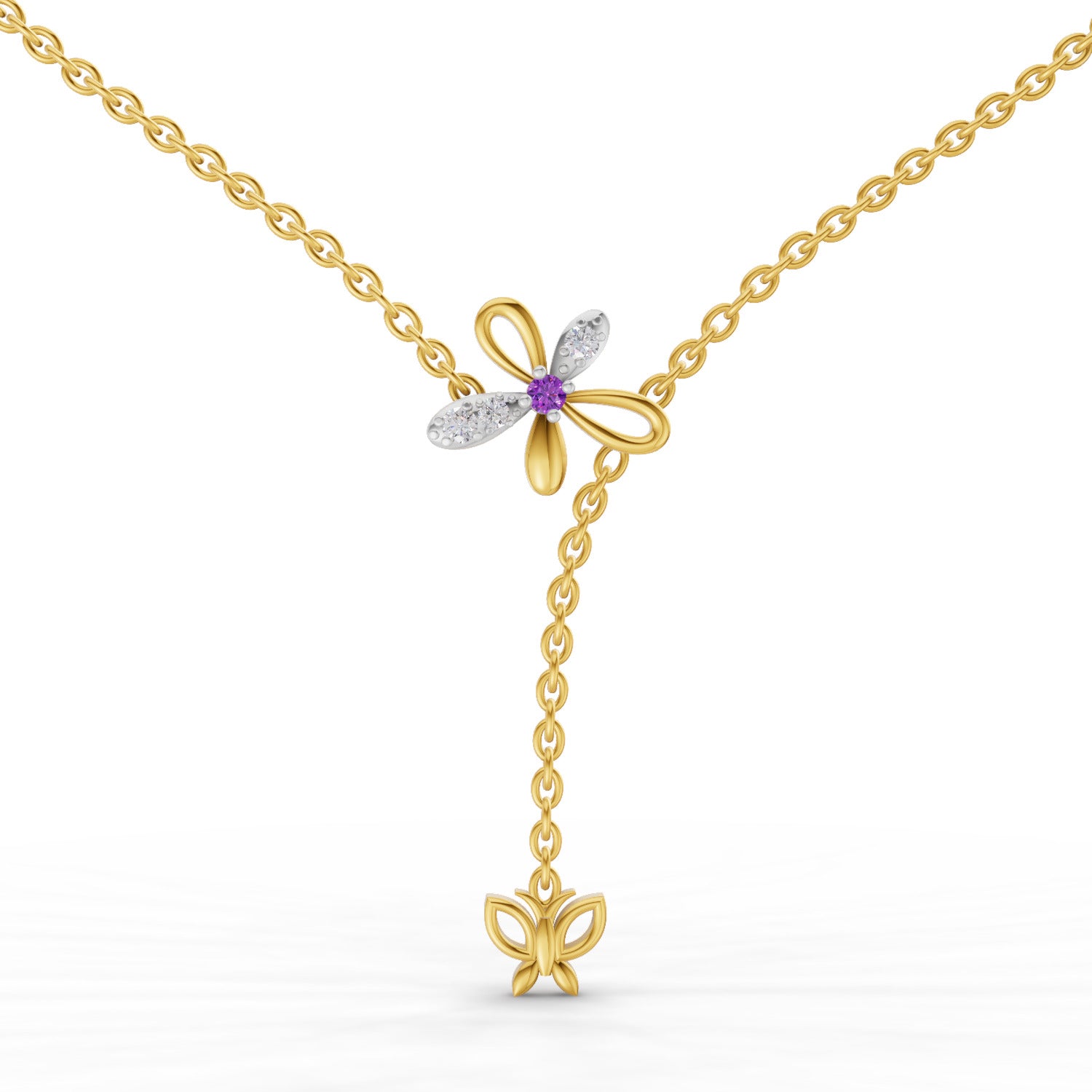 0.08 Carat | 925 Sterling Silver Yellow Gold Plated Butterfly Necklace