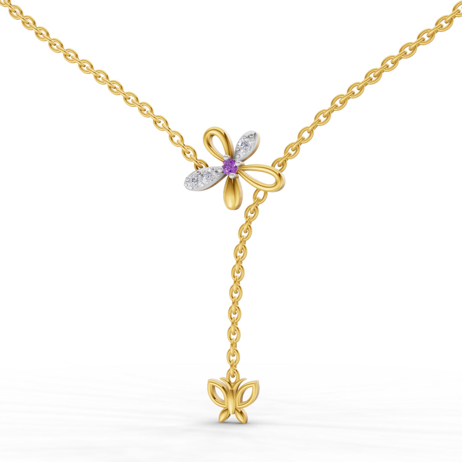 0.08 Carat | 925 Sterling Silver Yellow Gold Plated Butterfly Necklace