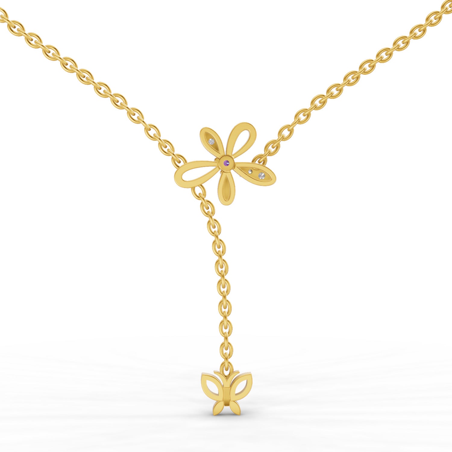 0.08 Carat | 925 Sterling Silver Yellow Gold Plated Butterfly Necklace
