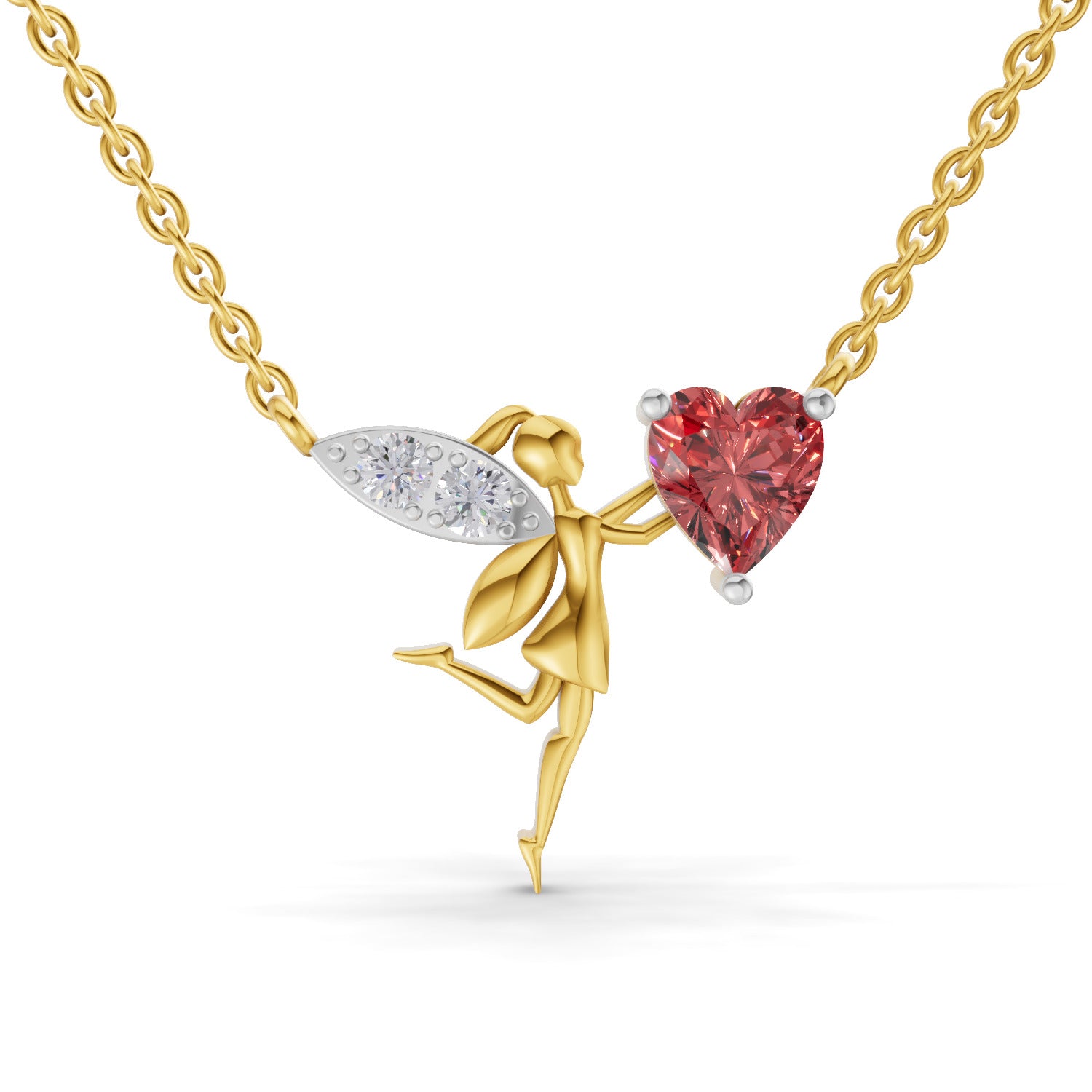 0.04 Carat | 925 Sterling Silver Yellow Gold Plated Angel Necklace