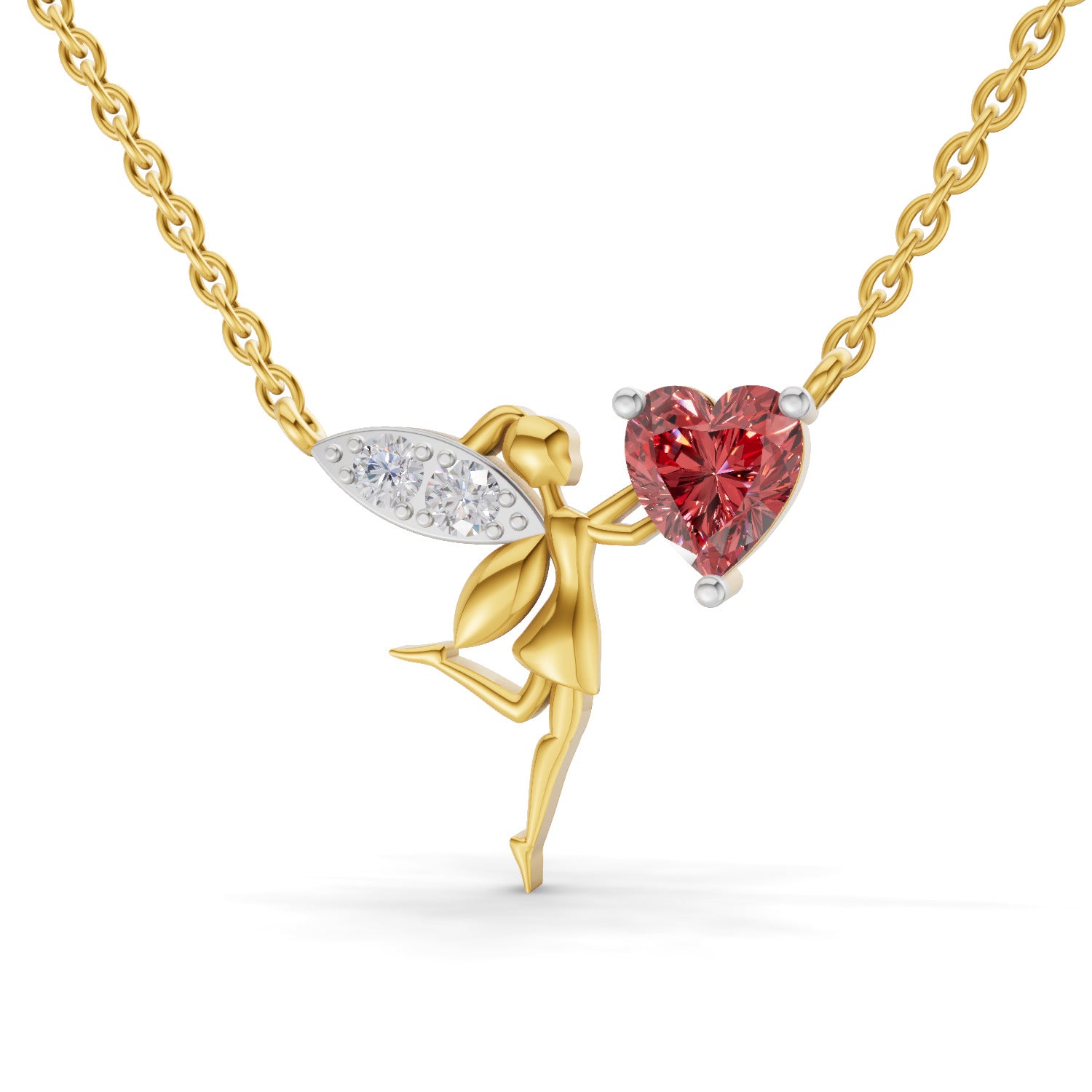 0.04 Carat | 925 Sterling Silver Yellow Gold Plated Angel Necklace