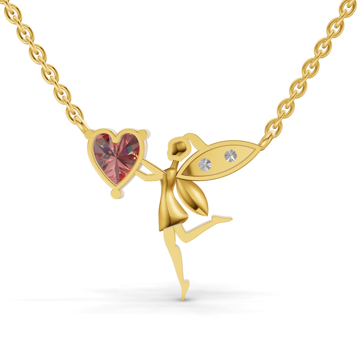 0.04 Carat | 925 Sterling Silver Yellow Gold Plated Angel Necklace