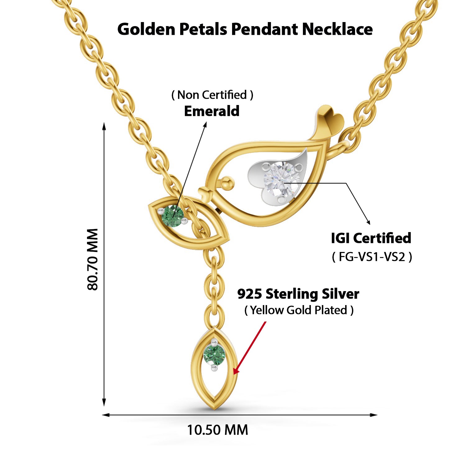 0.07 Carat | 925 Sterling Silver Yellow Gold Plated Golden Petals Necklace