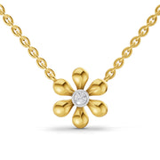 0.07 Ct Round Shape | 925 Sterling Silver Gold Plated Floral Pendant Necklace