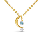 0.07 Ct Round Shape | 925 Sterling Silver Gold Plated Half Moon Pendant Necklace