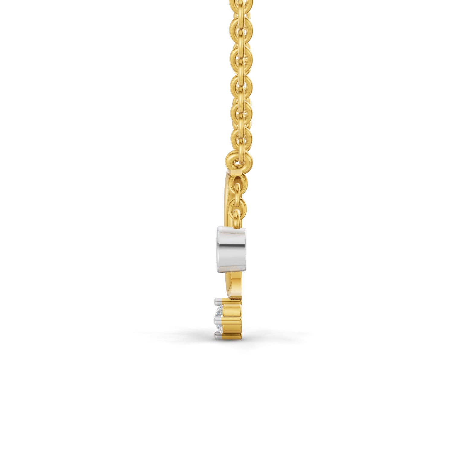 0.07 Ct Round Shape | 925 Sterling Silver Gold Plated Half Moon Pendant Necklace