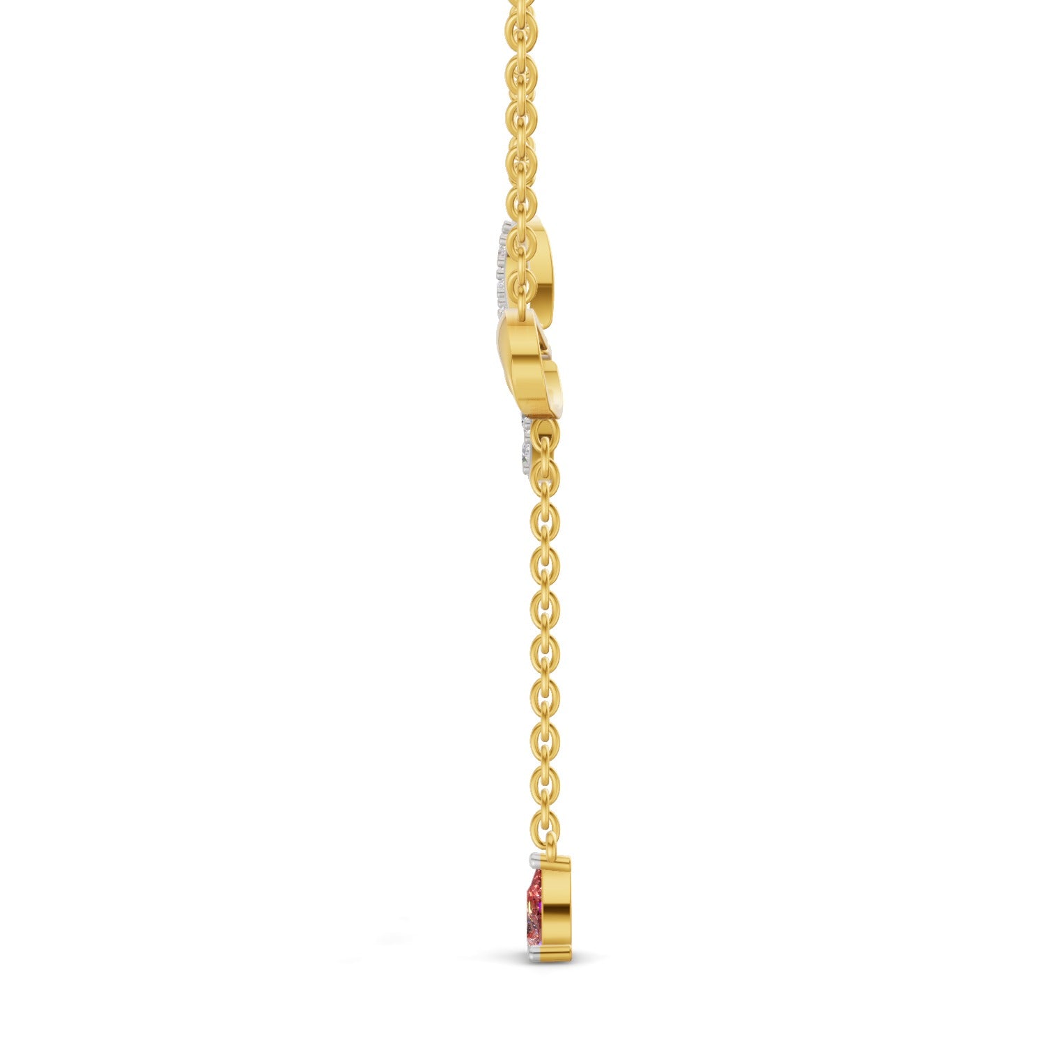 0.22 Carat | 925 Sterling Silver Yellow Gold Plated Bow Lariat with a Pink Drop Gemstone pendant