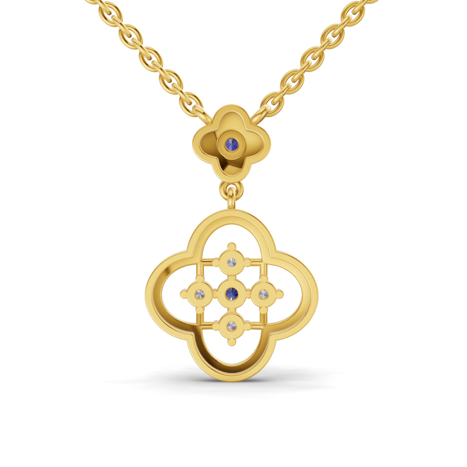 0.18 Carat | 925 Sterling Silver Yellow Gold Plated Gold and Sapphire Clover pendant