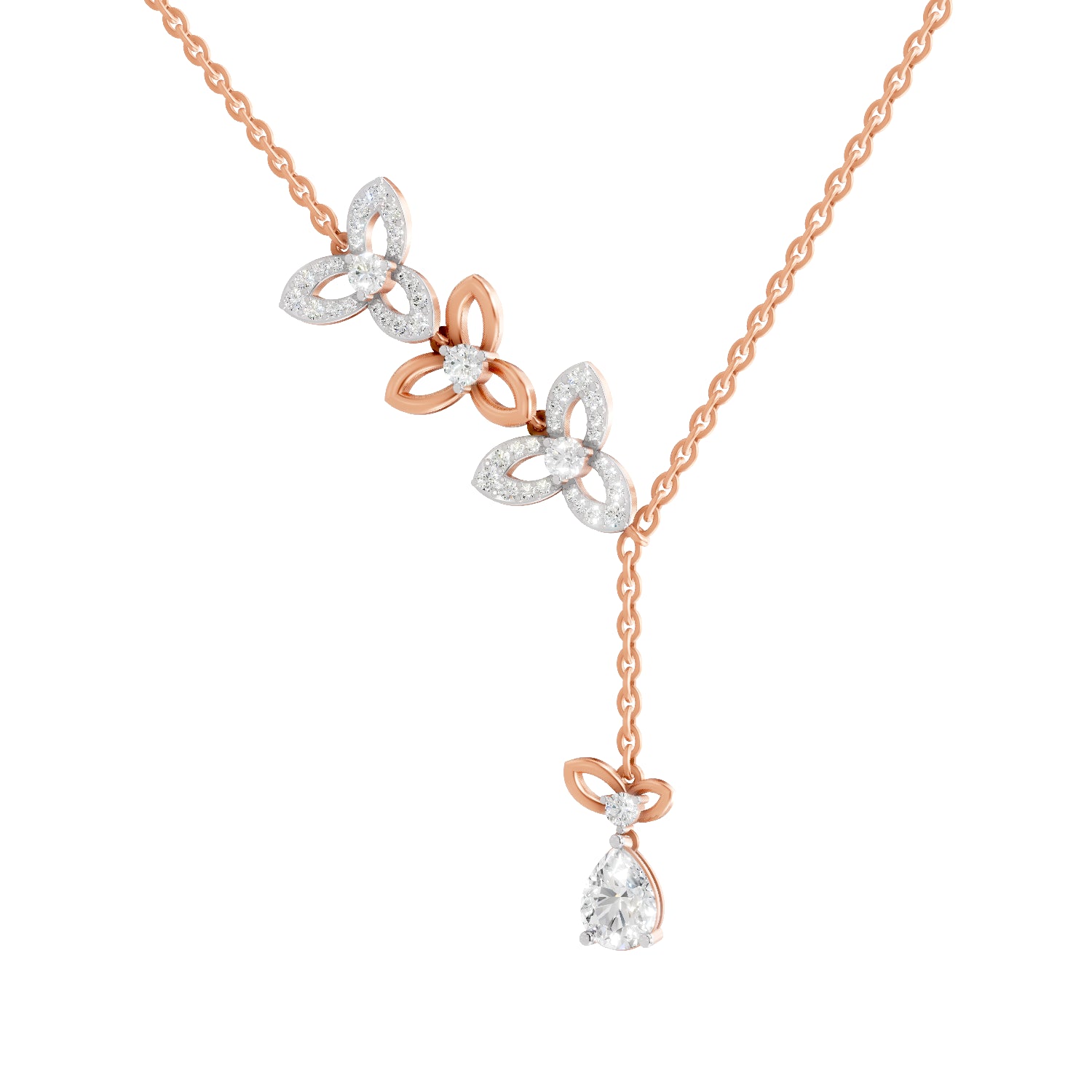 1.22 Carat Pear & Round Shape Diamond Floral Necklace| 14K Rose Gold