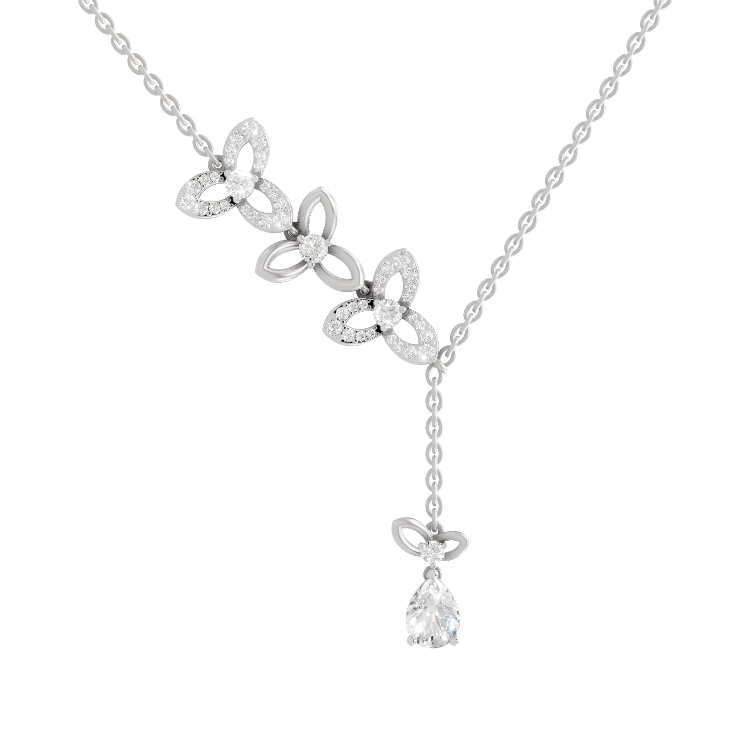 1.22 Carat Pear & Round Shape Diamond Floral Necklace| 14K White Gold