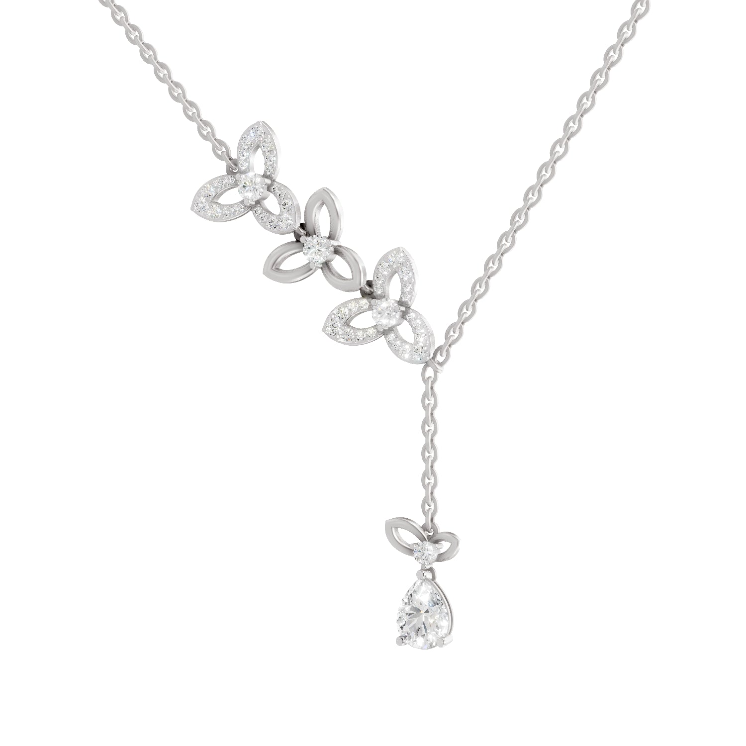 1.22 Carat Pear & Round Shape Diamond Floral Necklace| 14K White Gold