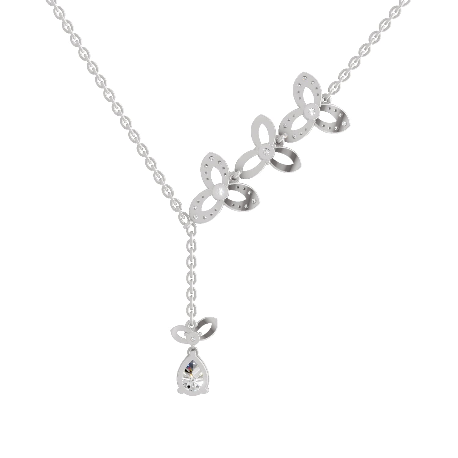 1.22 Carat Pear & Round Shape Diamond Floral Necklace| 14K White Gold