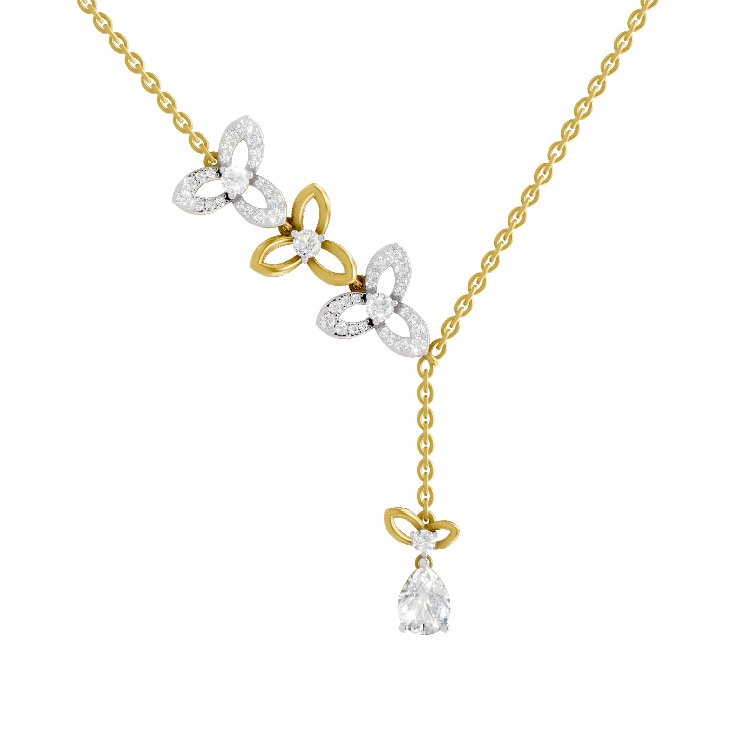 1.22 Carat Pear & Round Shape Diamond Floral Necklace| 14K Yellow Gold
