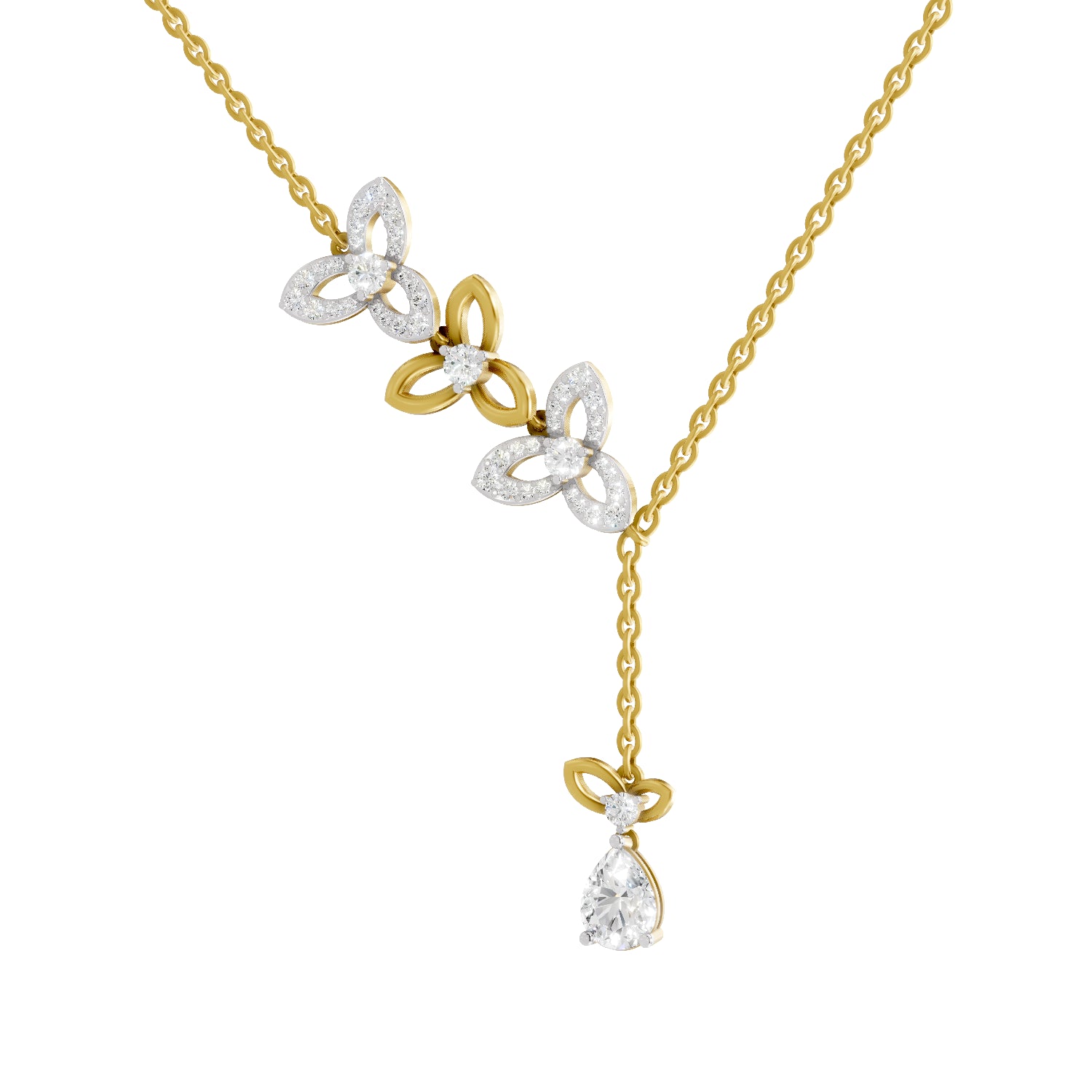 1.22 Carat Pear & Round Shape Diamond Floral Necklace| 14K Yellow Gold