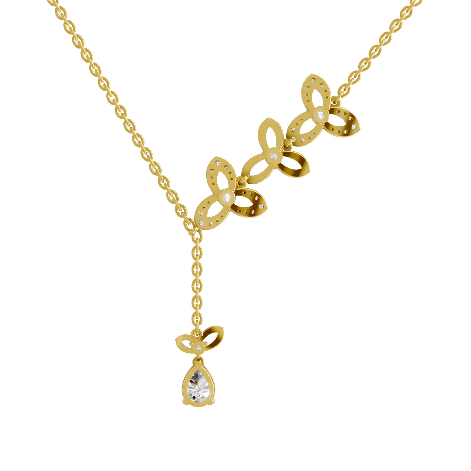 1.22 Carat Pear & Round Shape Diamond Floral Necklace| 14K Yellow Gold