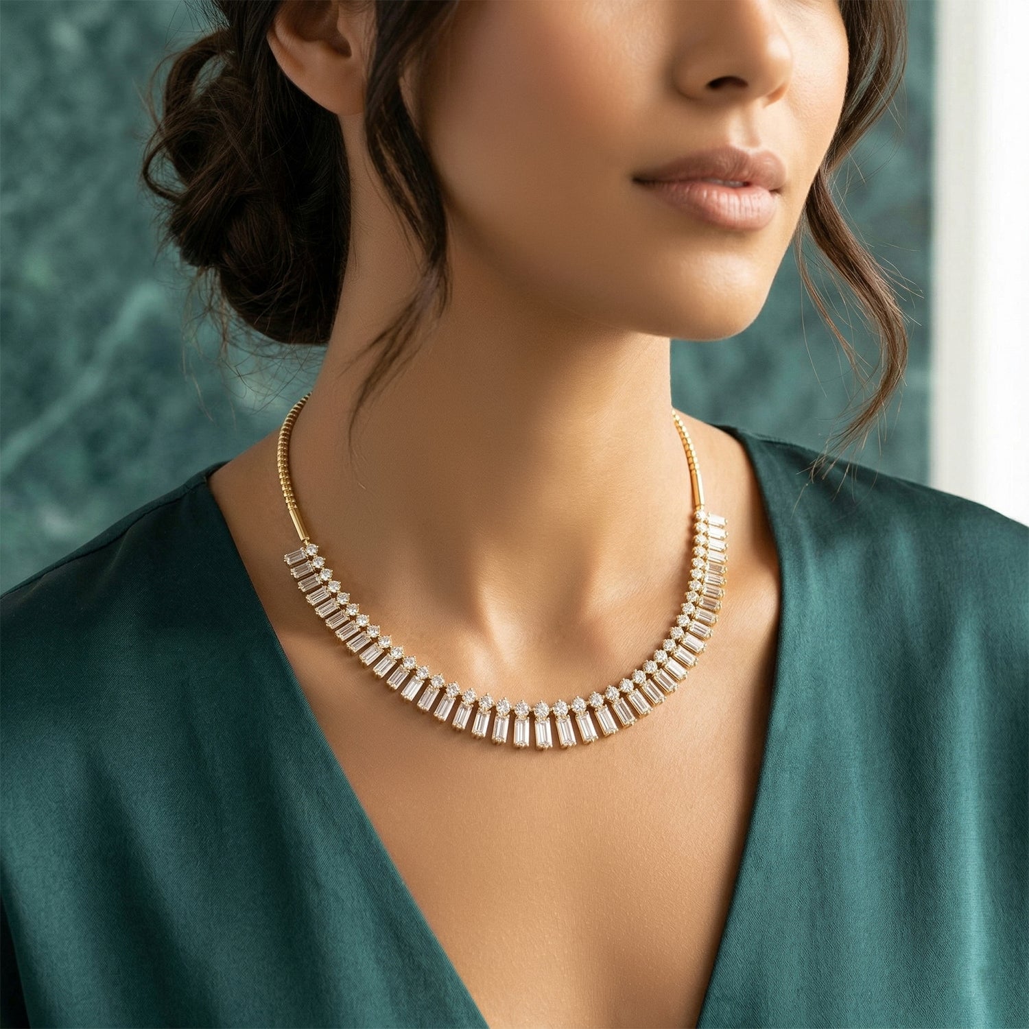 Sparkles Regal Baguette Bloom Diamond Necklace