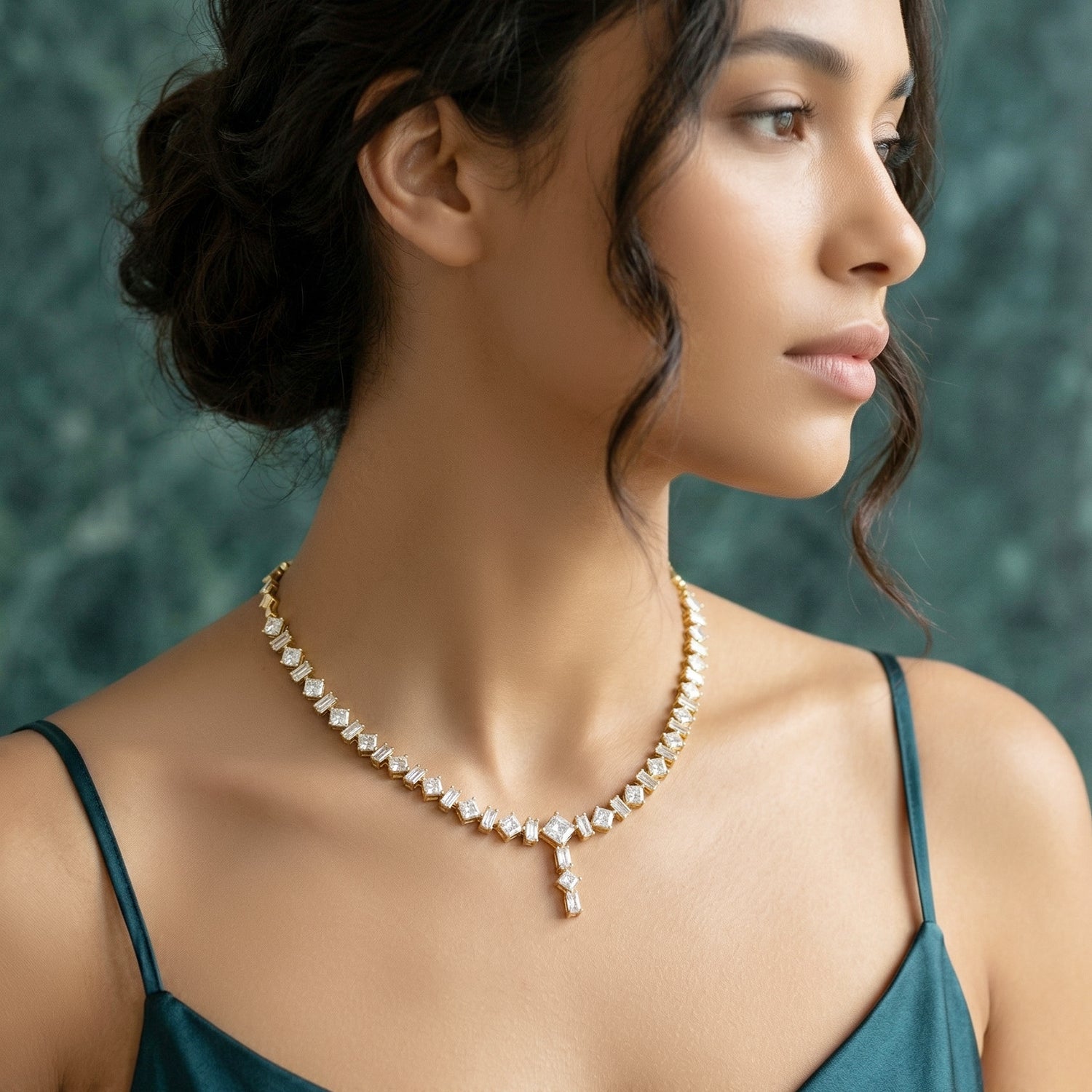 Sparkles Princess-Cut Linear Diamond Necklace