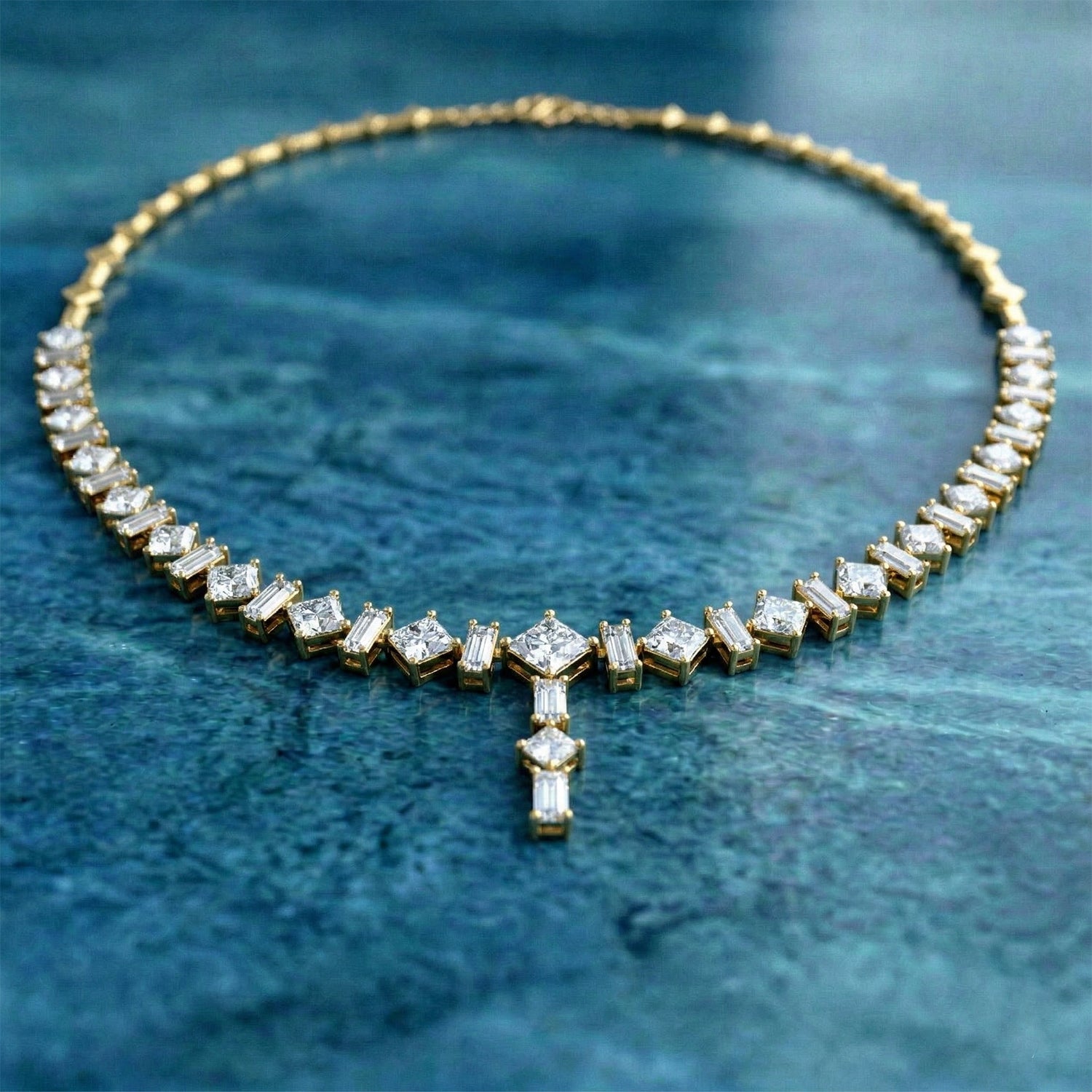 Sparkles Princess-Cut Linear Diamond Necklace