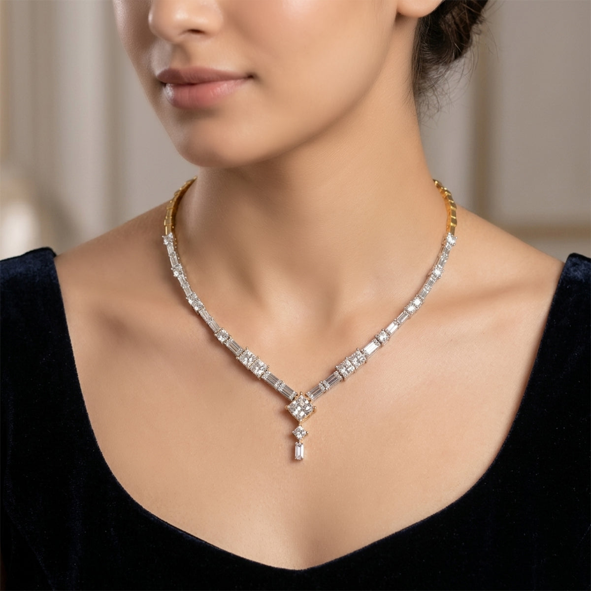 Sparkles Elegant V-Shape Diamond Necklace