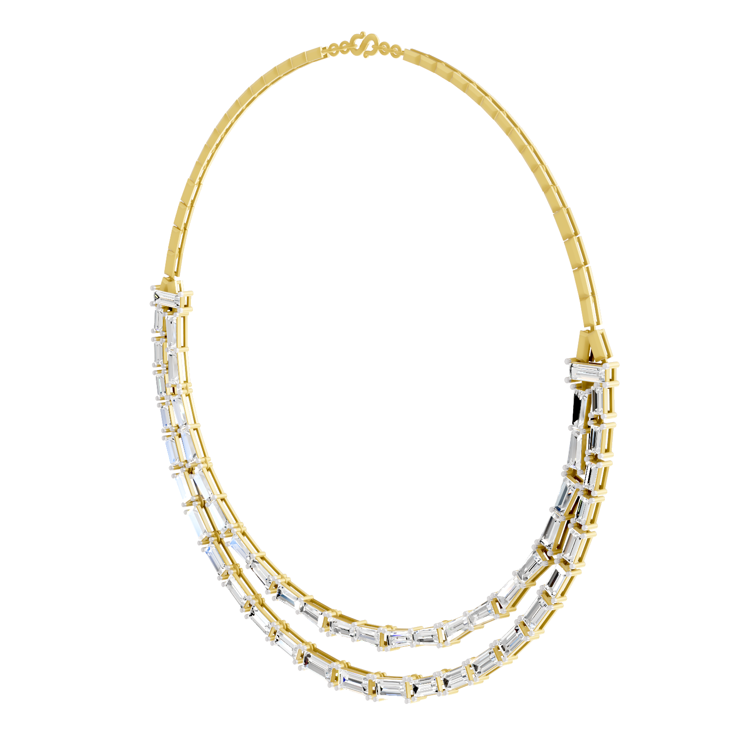 Sparkles Elegant Multi-Row Baguette Diamond Necklace