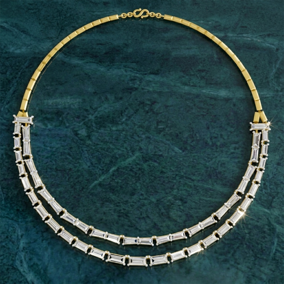 Sparkles Elegant Multi-Row Baguette Diamond Necklace
