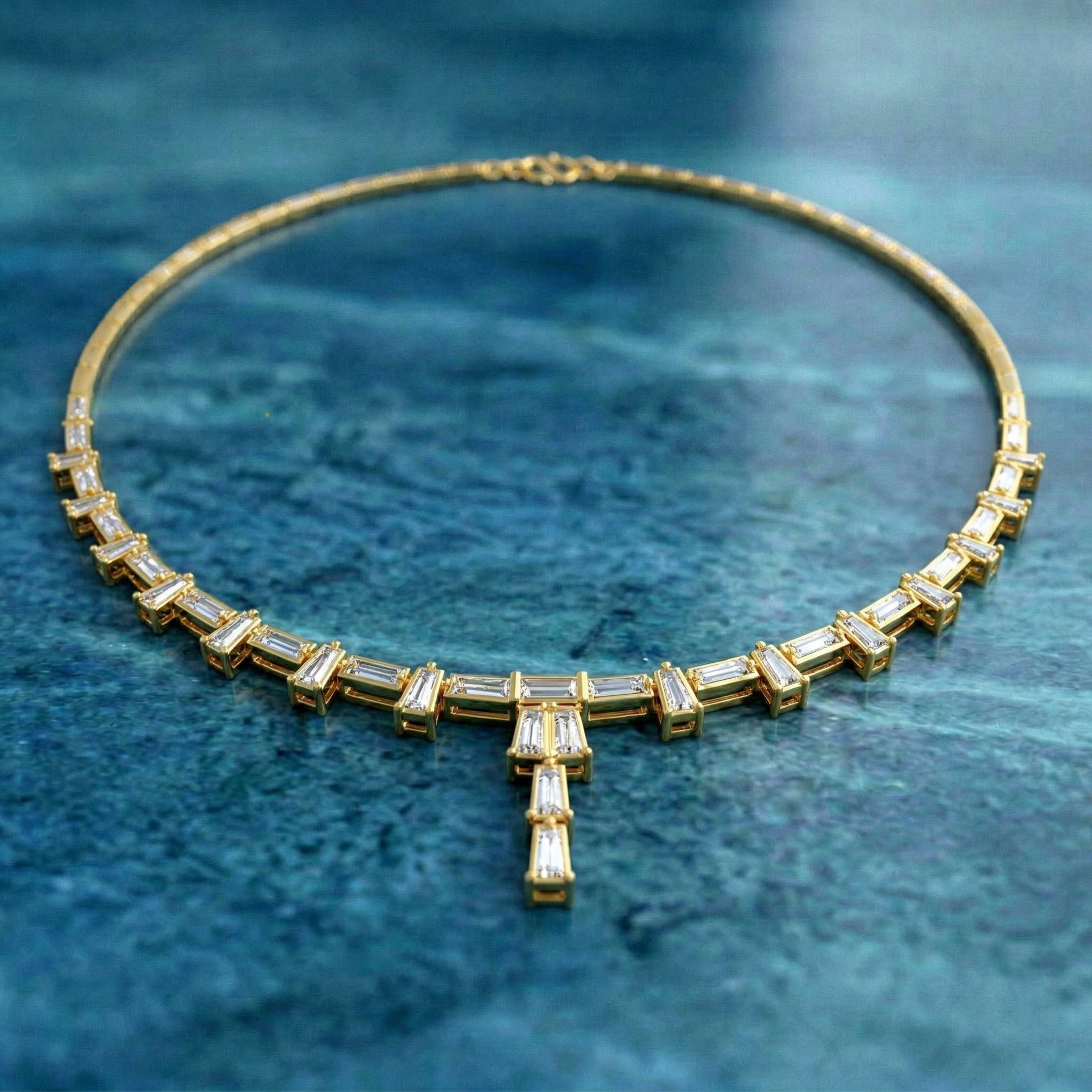 Sparkles Emerald Rhythm Line Drop Diamond Necklace