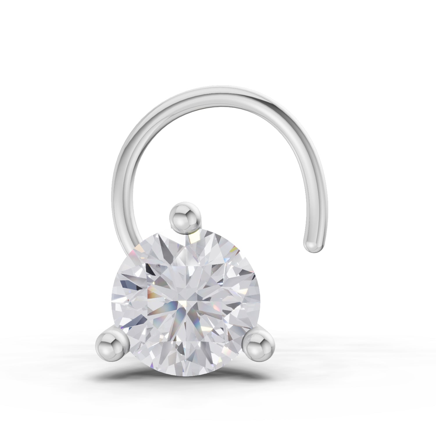 0.08 Ct Round Shape 3 Prong Solitaire Diamond Nose Pin | 14K White Gold