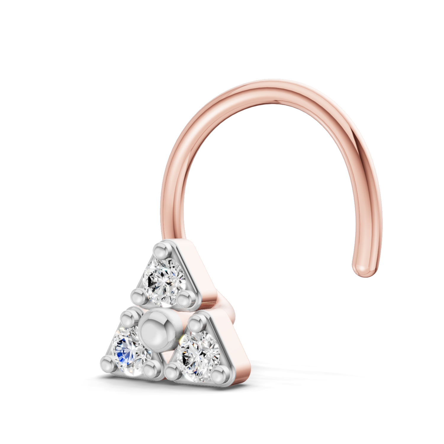 0.08 Carat Lab Grown Diamond The Trinity Stud Nosepin | 14K Rose Gold (Wire)
