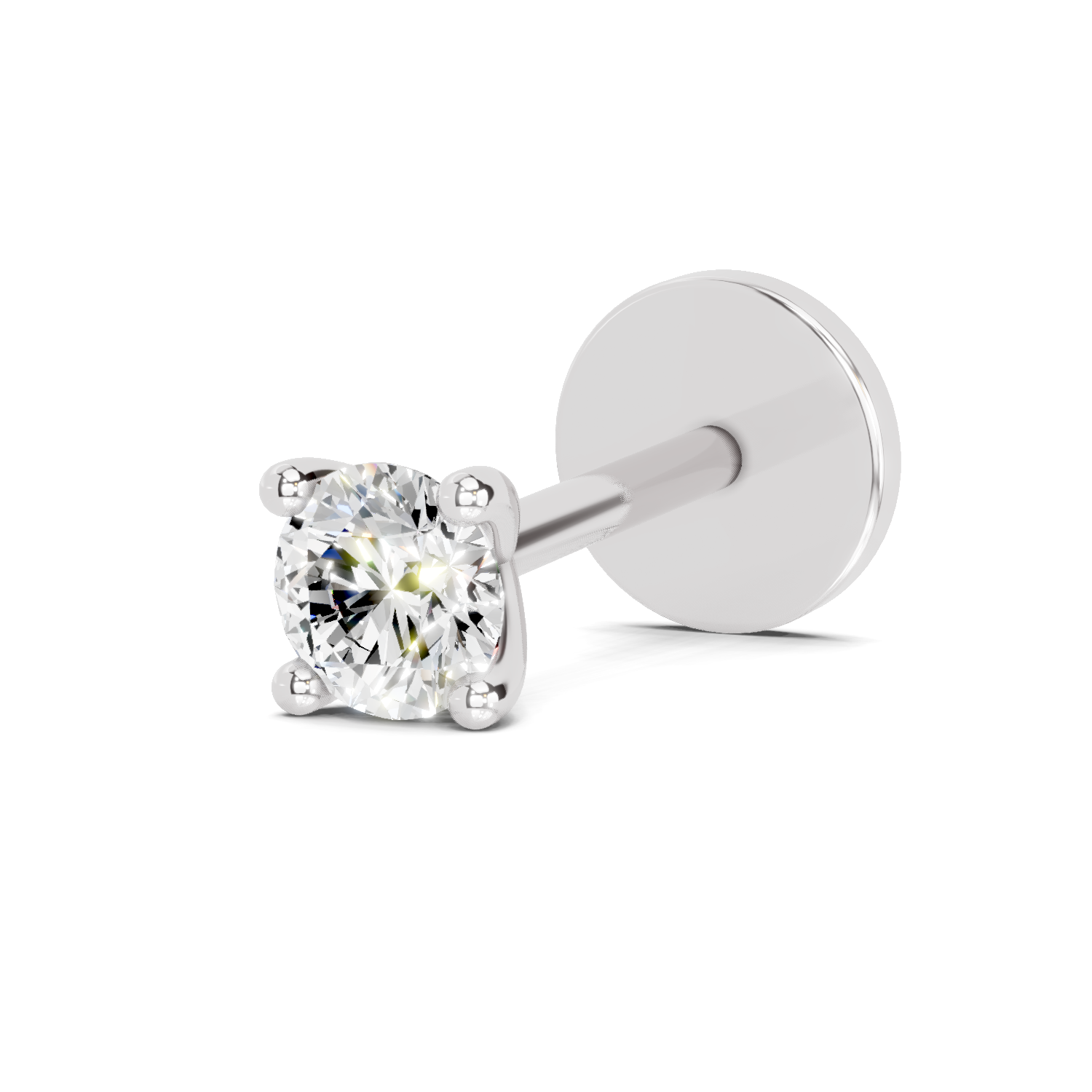 0.06 Carat Round Shape Classic Solitaire Diamond Nose Pin | 14K White Gold-Screw
