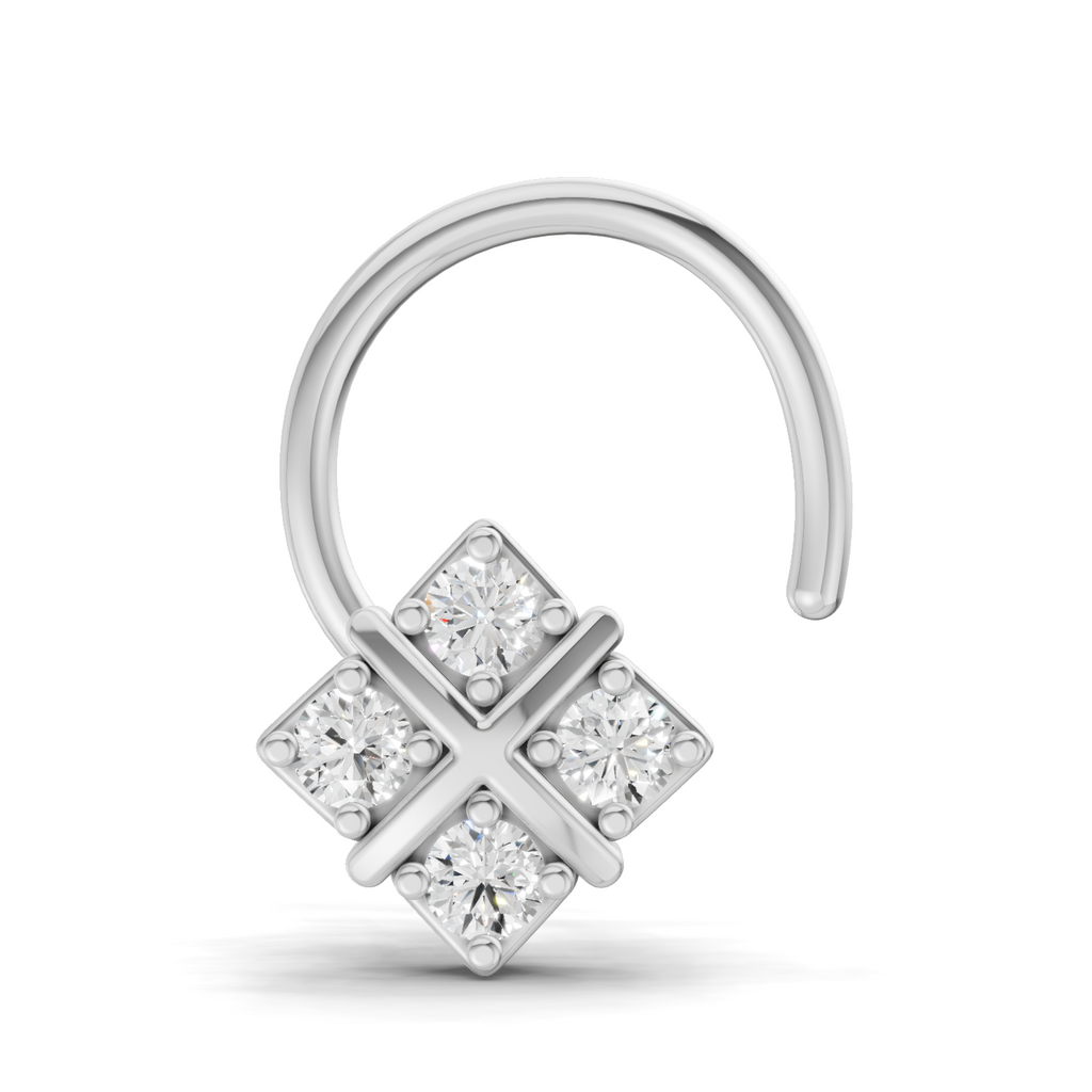0.09 Carat Lab Grown Diamond Royal Four Nosepin | 14K White Gold (Wire)