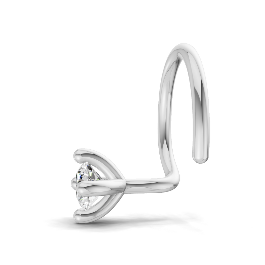 0.06 Carat Lab Grown Diamond 4-Prong Nose Stud Nosepin | 14K White Gold (Wire)