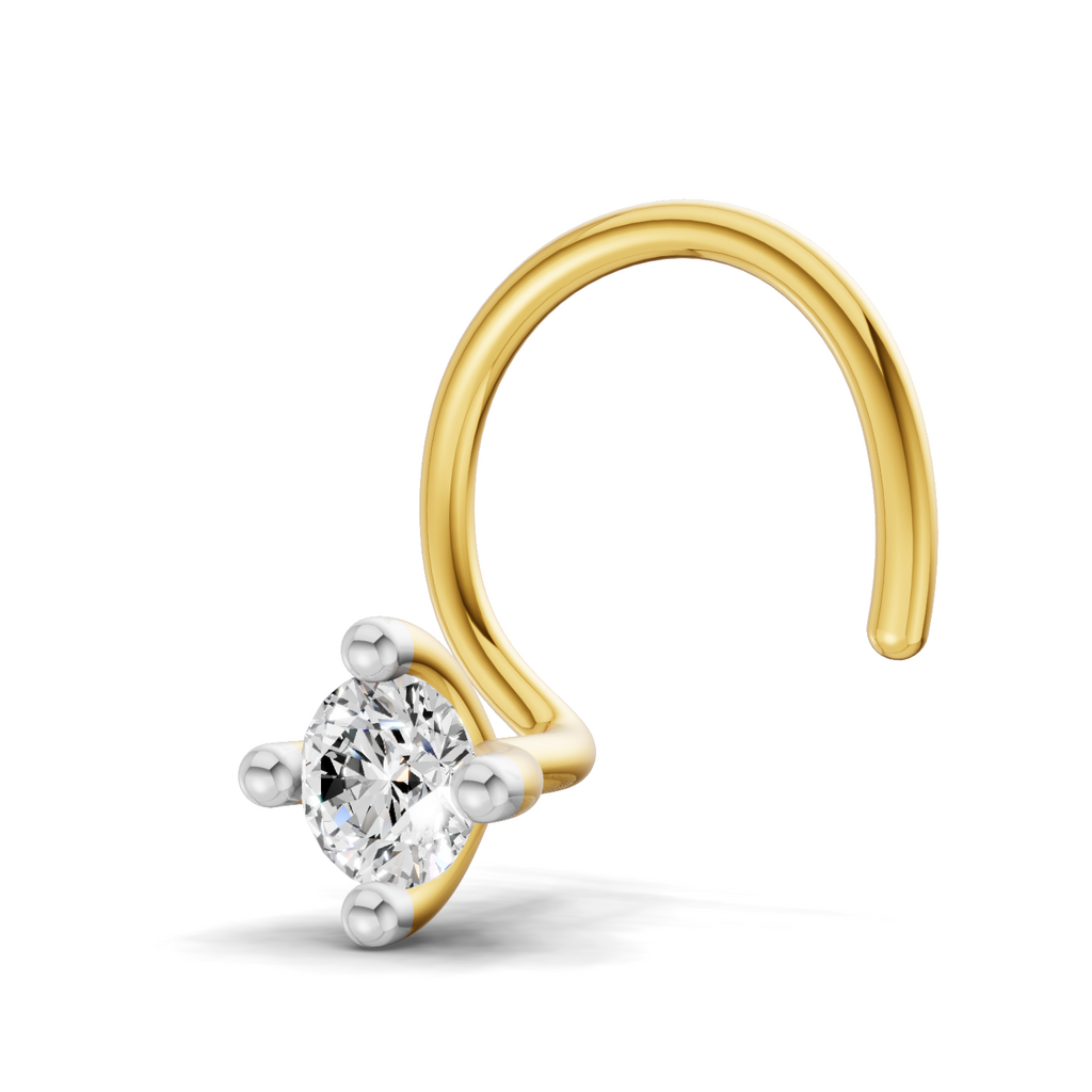 0.06 Carat Lab Grown Diamond 4-Prong Nose Stud Nosepin | 14K Yellow Gold (Wire)