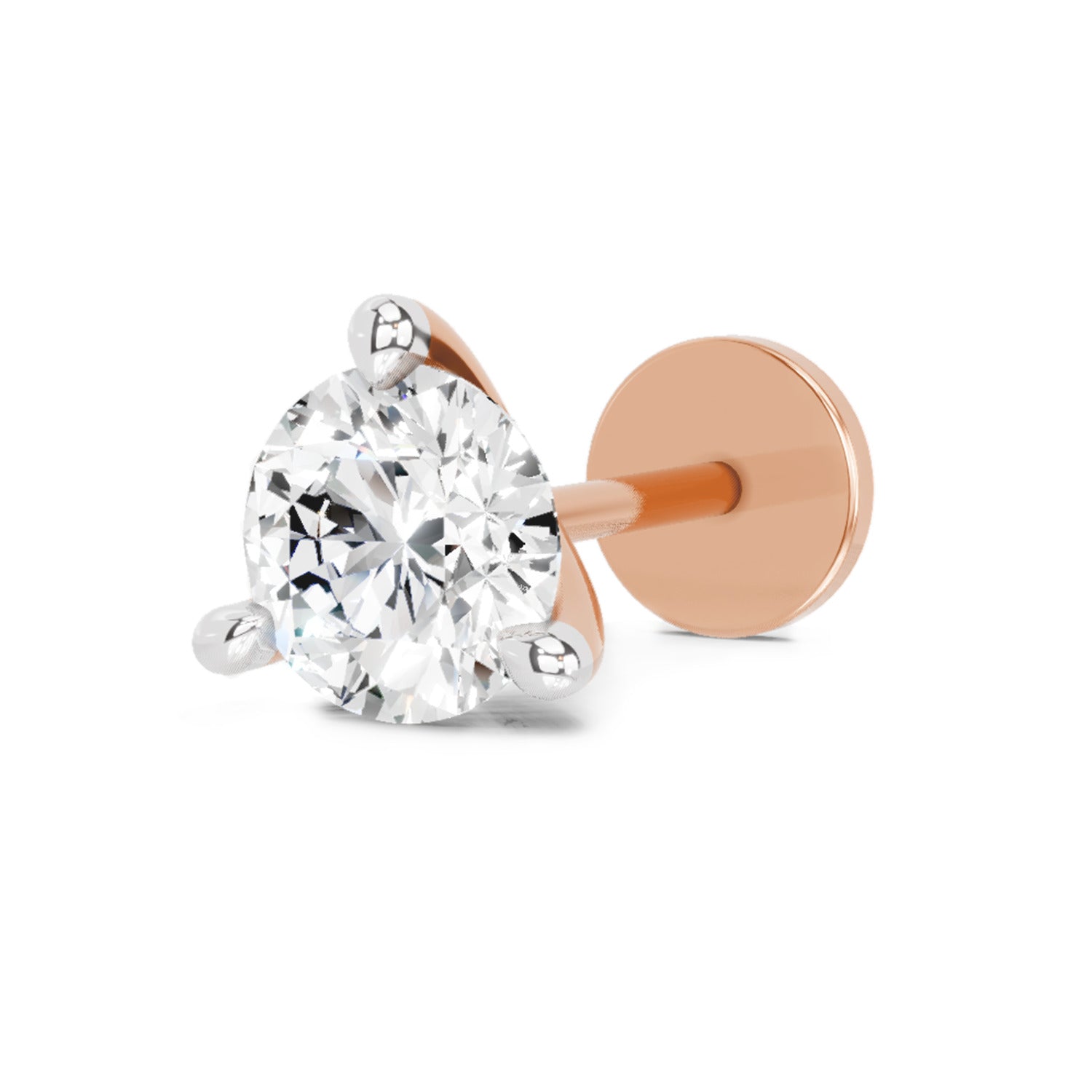 0.50 Ct Solitaire Round Shape Diamond Nose Pin | 14K Rose Gold