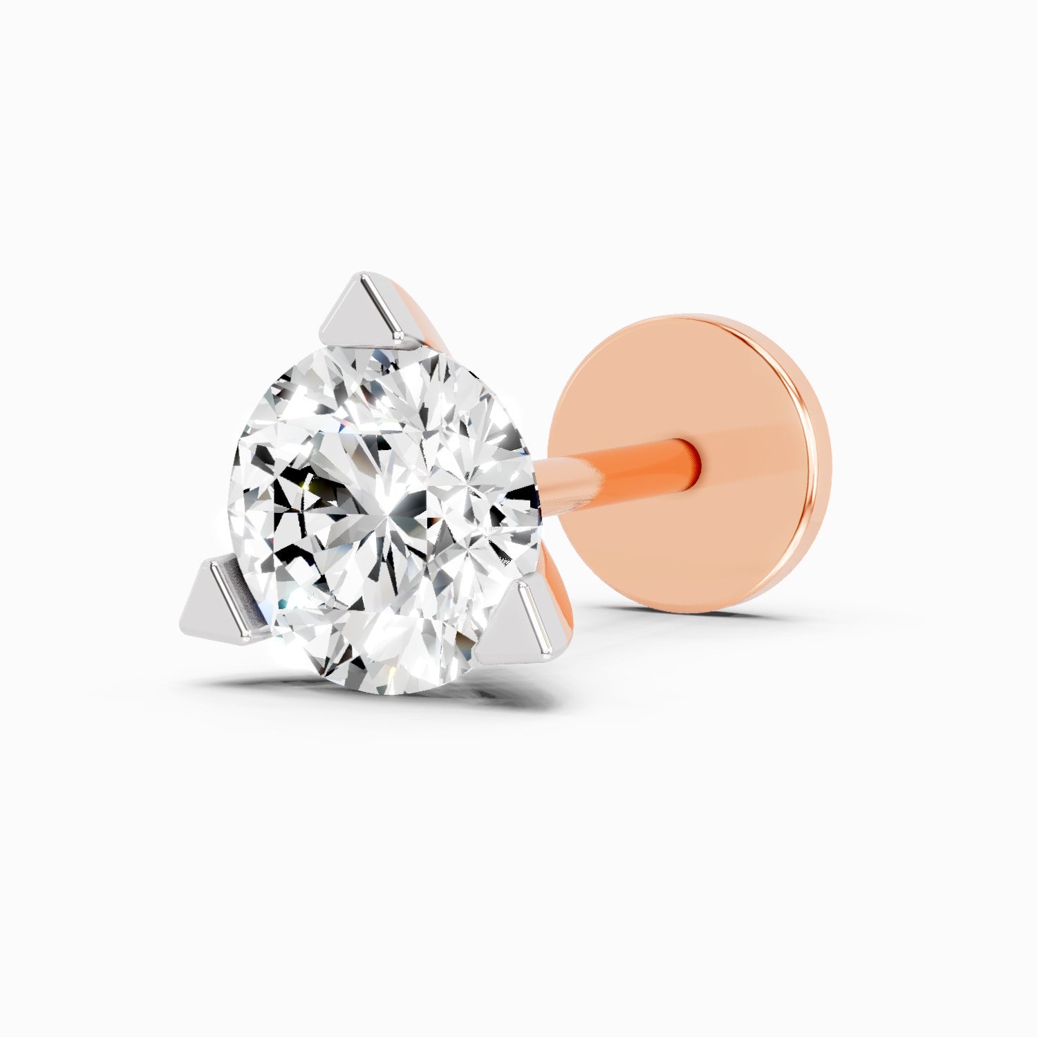 0.5 Carat Round Shape Solitaire Diamond Nose Pin | 14K Rose Gold-Screw