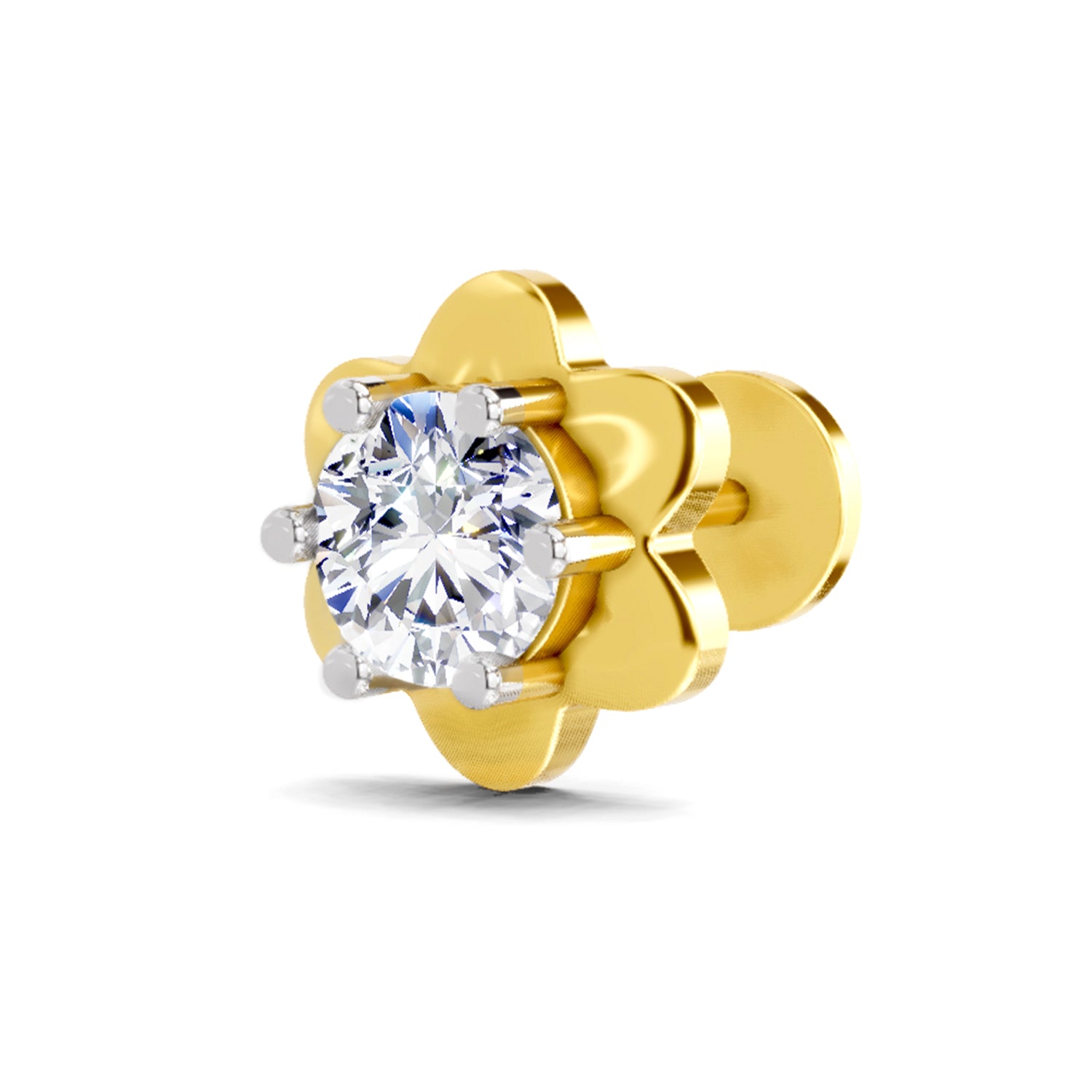 0.5 Carat Round Shape Solitaire Diamond Nose Pin | 14Kt Yellow Gold-Screw