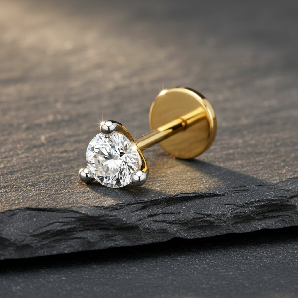 0.09 Ct Round Shape Soilitaire Diamond Nose Pin | 14K Yellow Gold
