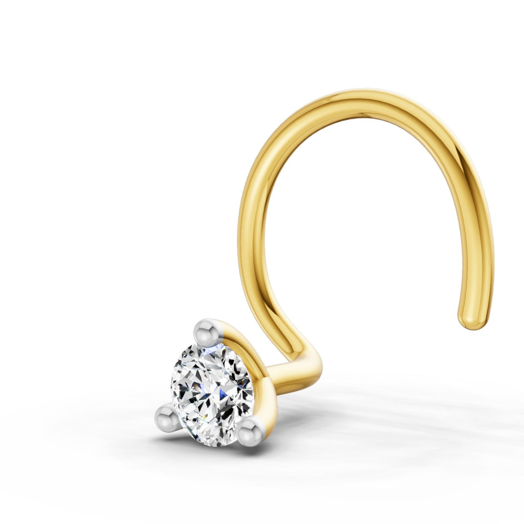 0.09 Ct Round Shape Soilitaire Diamond Nose Pin | 14K Yellow Gold