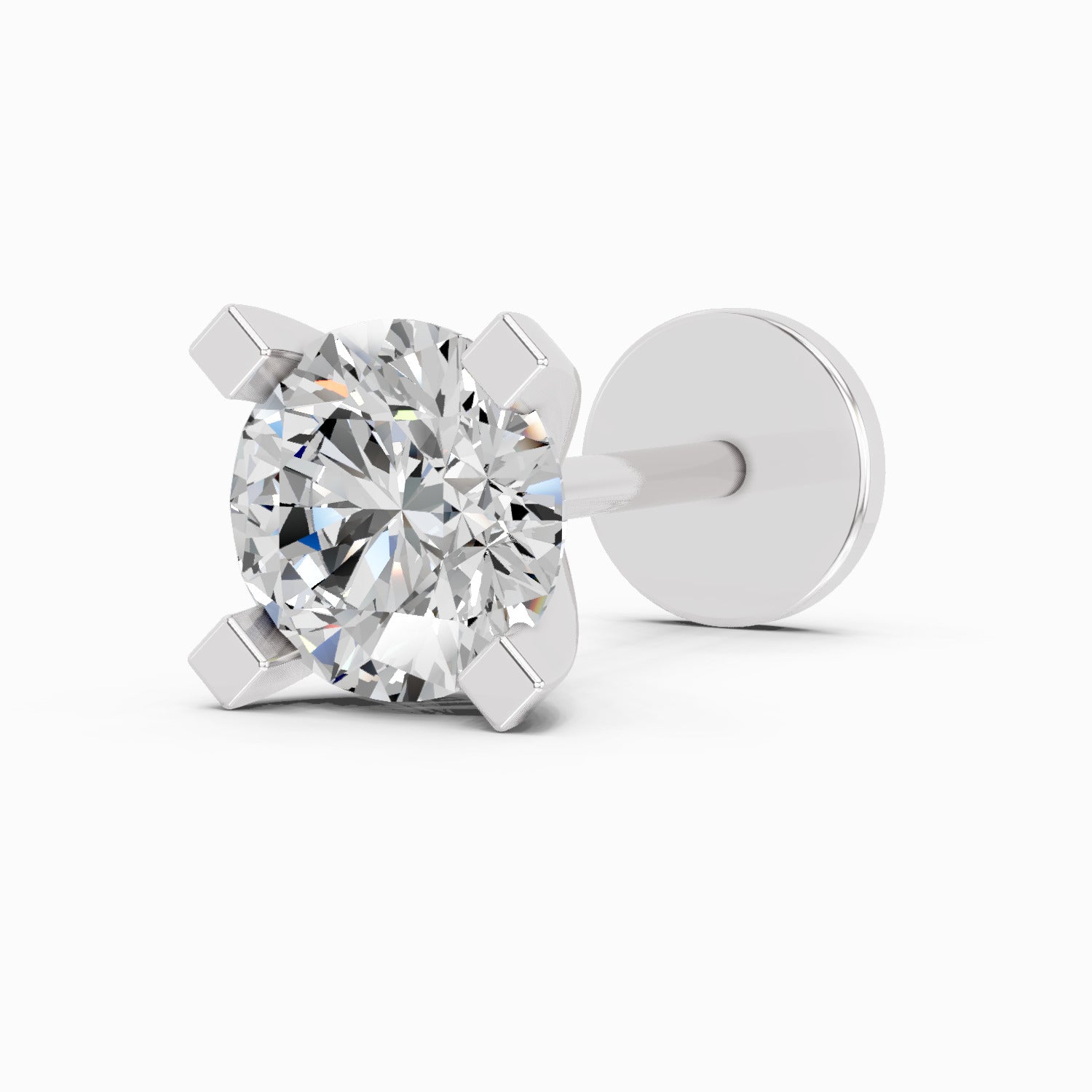 0.10 Carat Round Shape Solitaire Diamond Nose Pin | 14K White Gold-Screw