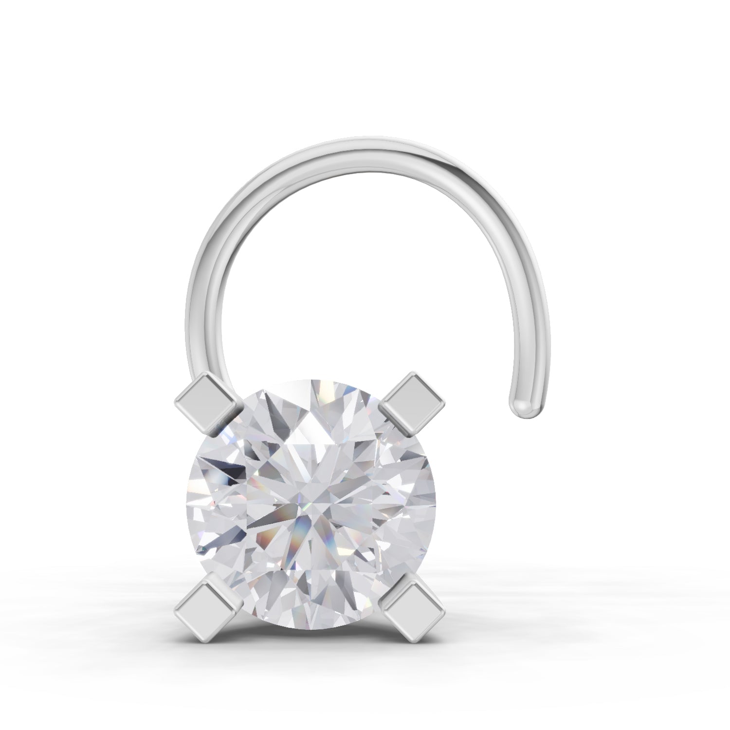 0.10 Ct Round Shape Solitaire Diamond Nose Pin | 14K White Gold