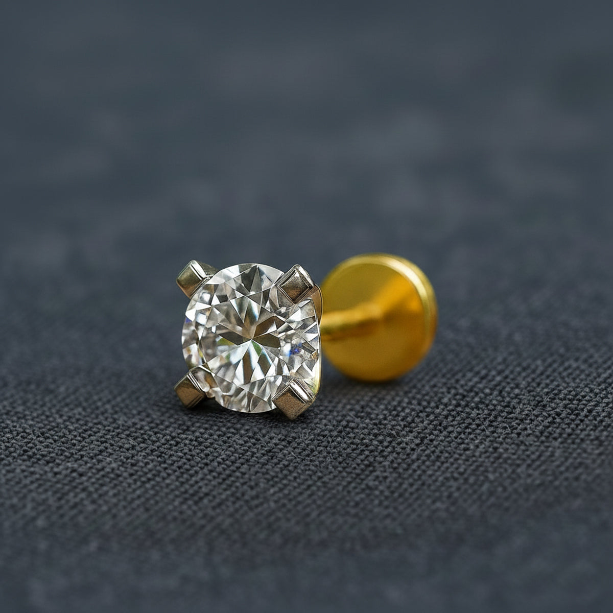 0.21 Carat Round Shape 4 Prong Solitaire Diamond Nose Pin | 14K Yellow Gold-Screw