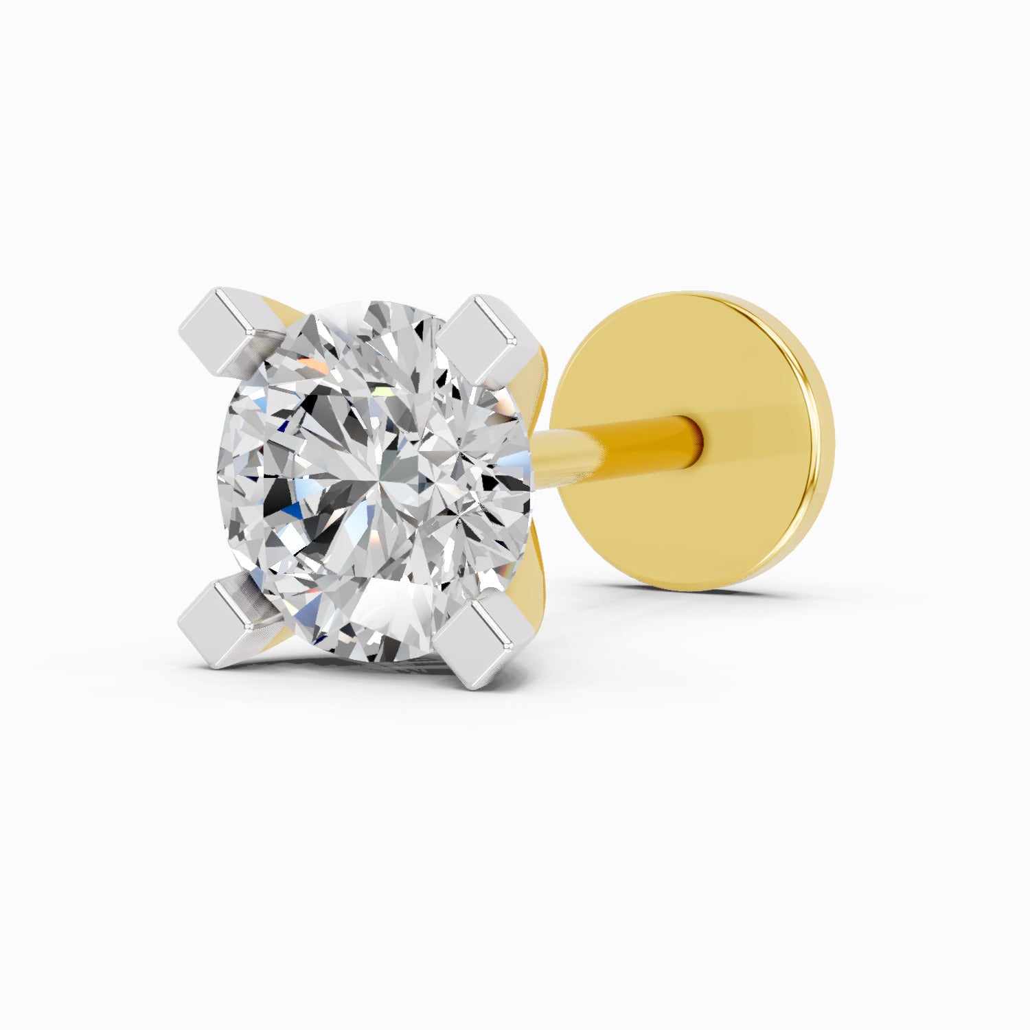 0.21 Carat Round Shape 4 Prong Solitaire Diamond Nose Pin | 14K Yellow Gold-Screw