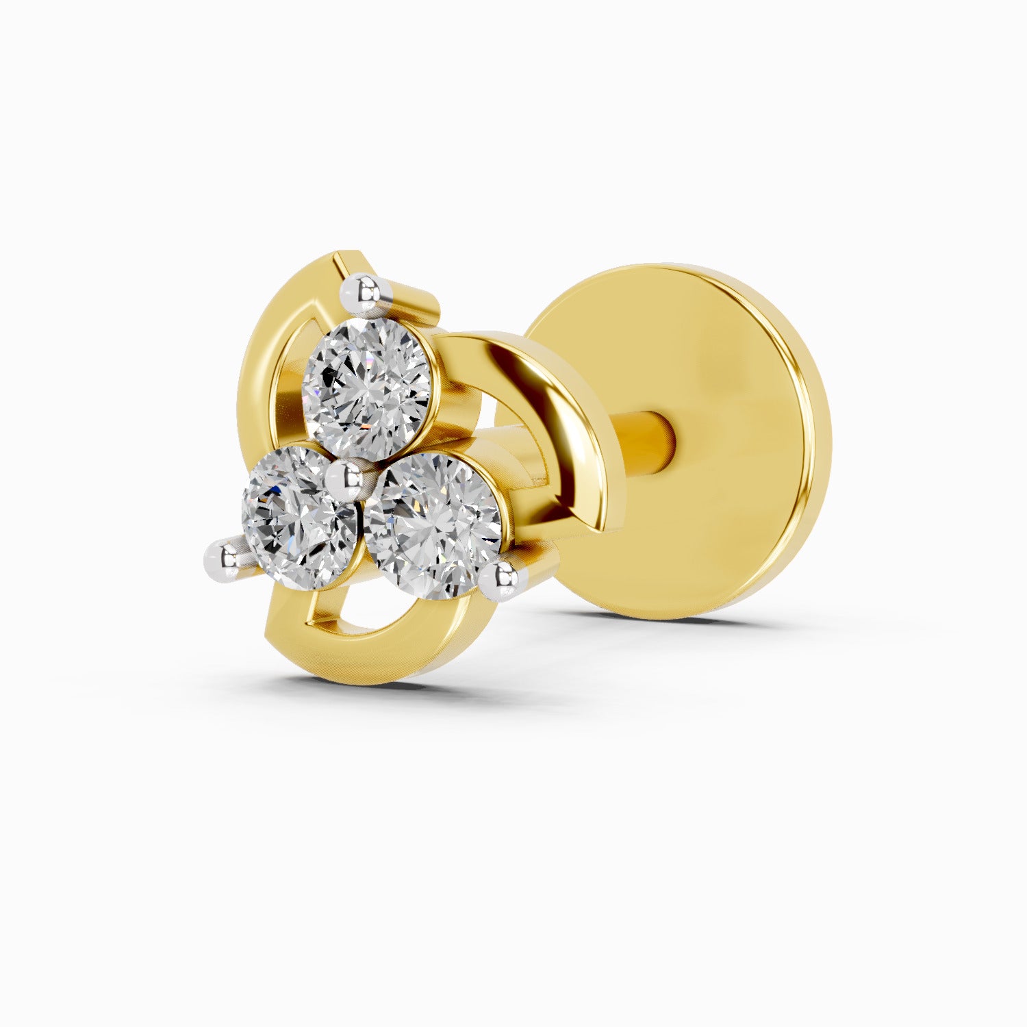 0.06 Ct Floral Stud Round Shape Nose pin | 14K Yellow Gold