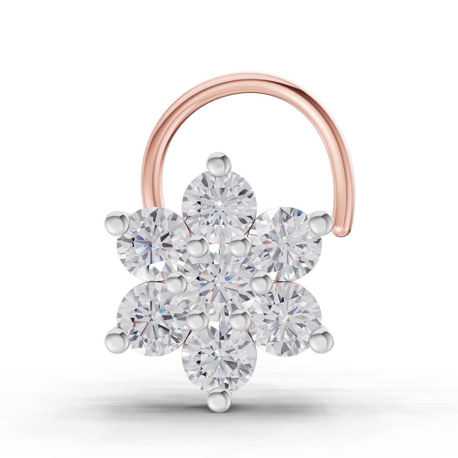 0.48 Carat Round Shape floral cluster Diamond Nose Pin | 14K Yellow Gold