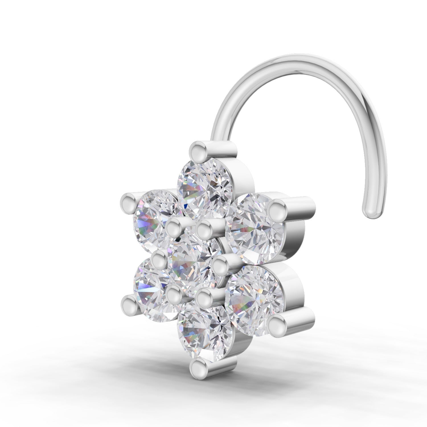 0.48 Carat Round Shape floral cluster Diamond Nose Pin | 14K Yellow Gold