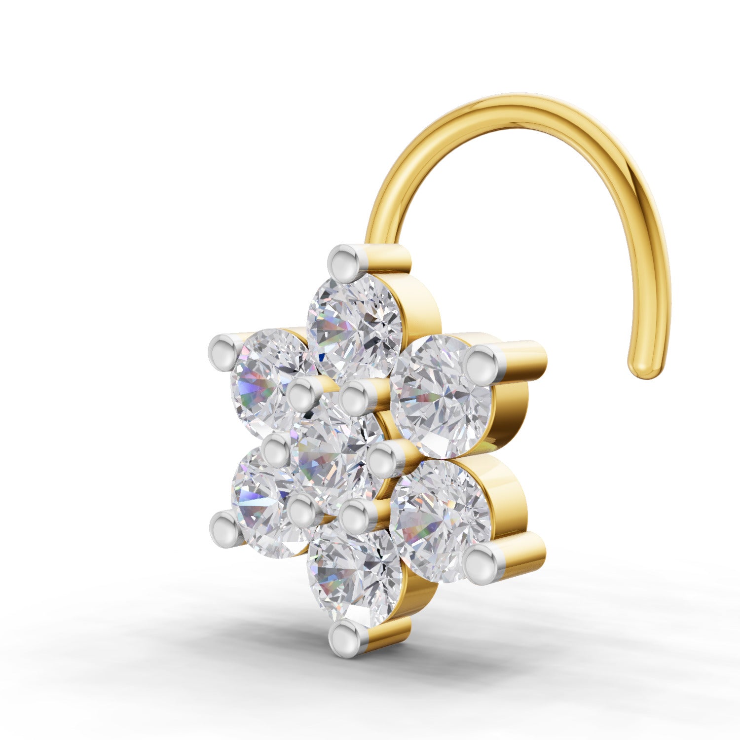 0.48 Carat Round Shape floral cluster Diamond Nose Pin | 14K Yellow Gold