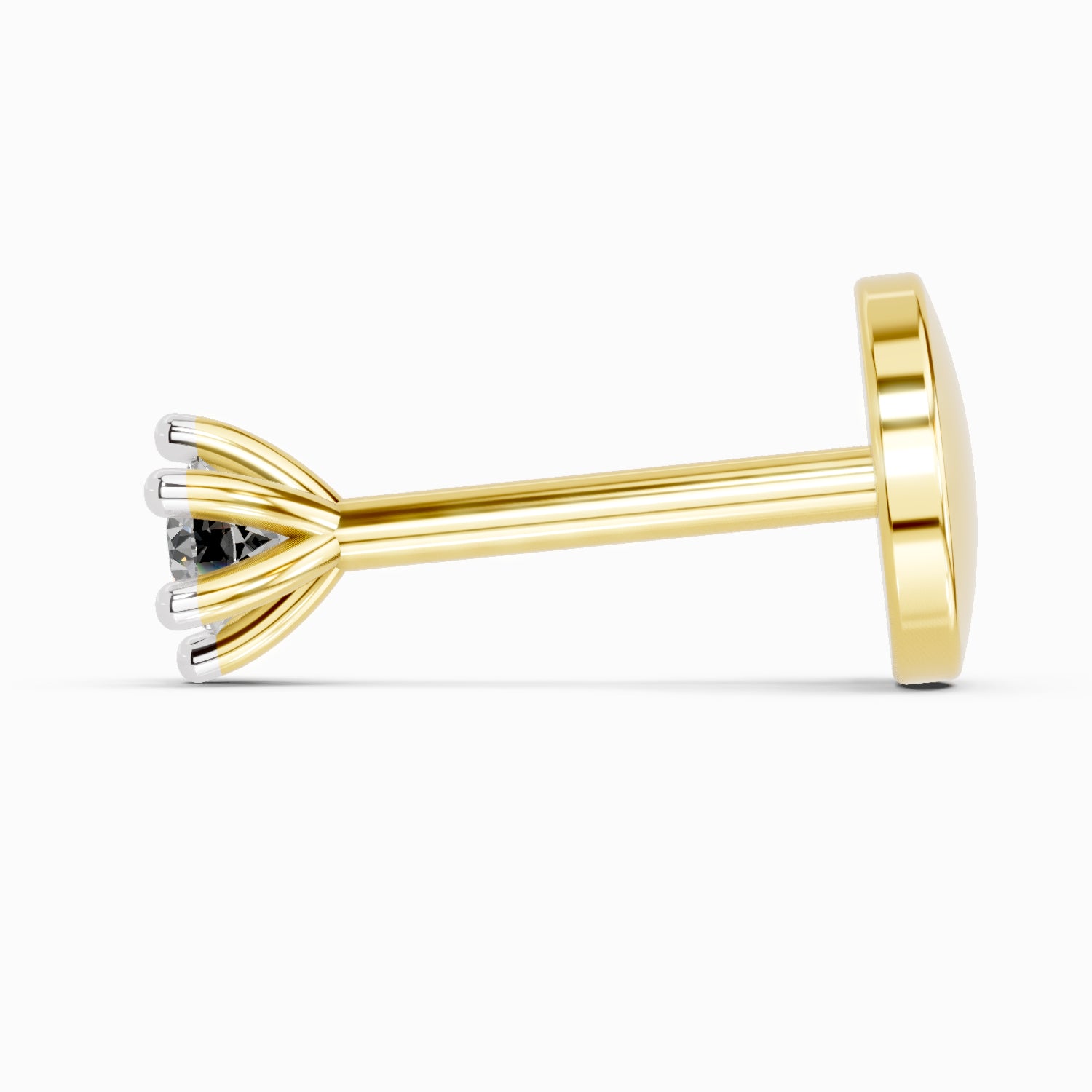 0.05 Carat  | 925 Sterling Silver Yellow Gold Plated 6 Prong Solitaire Nosepin (Screw Back)