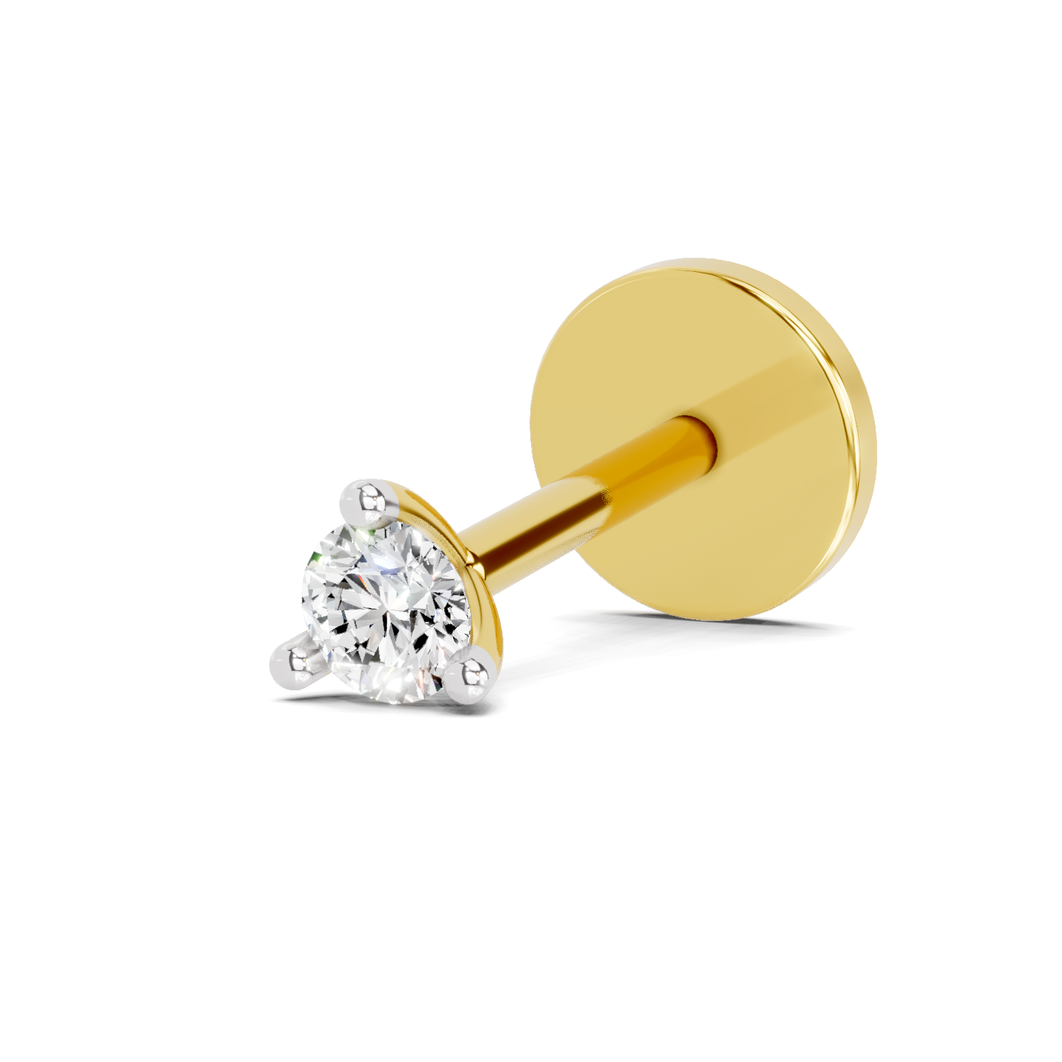0.01 Carat  | 925 Sterling Silver Yellow Gold Plated Solitaire Nosepin (Screw Back)