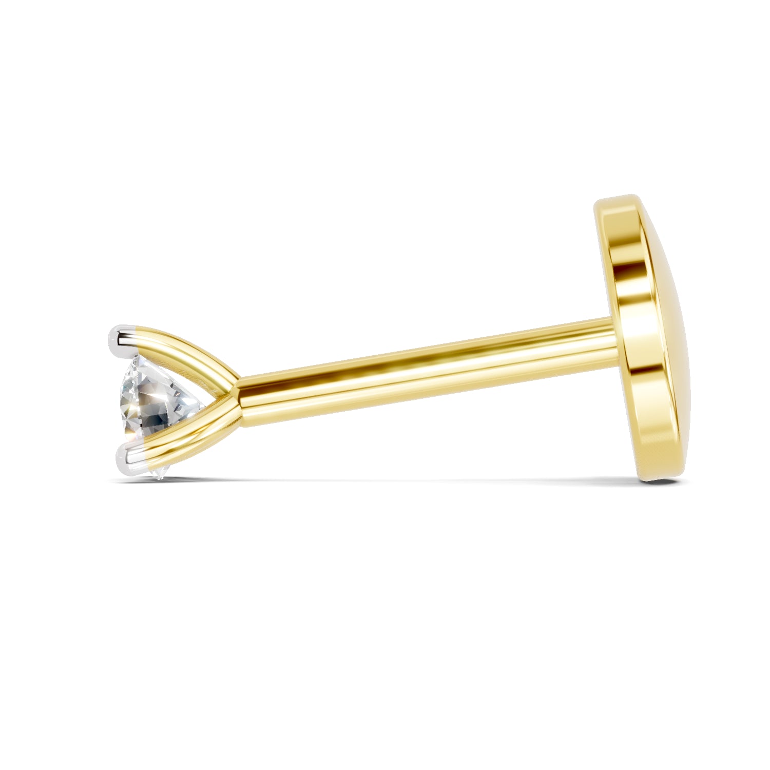 0.01 Carat  | 925 Sterling Silver Yellow Gold Plated Solitaire Nosepin (Screw Back)