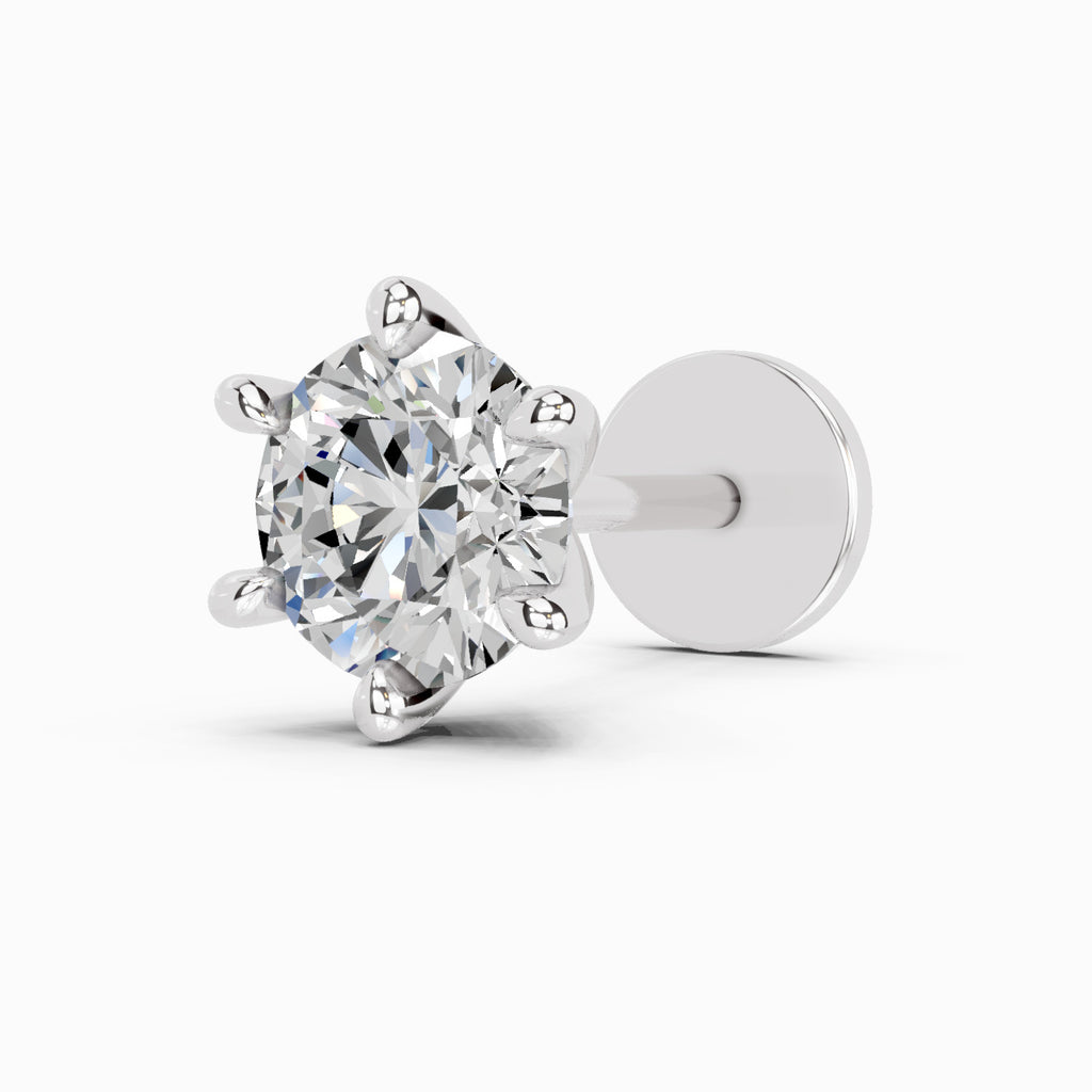 0.15 Carat Round Shape 6 Prong Solitaire Diamond Nose Pin | 14K Yellow Gold-Screw