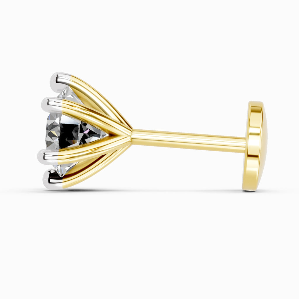0.15 Carat Round Shape 6 Prong Solitaire Diamond Nose Pin | 14K Yellow Gold-Screw